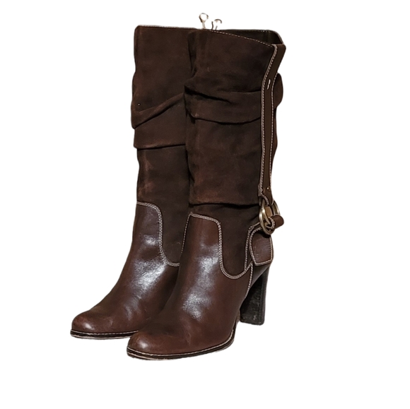 Vintage Women Suede Brown Pull On Boots With Buckle Detail By Nine West Size 10M - Picture 2 of 10